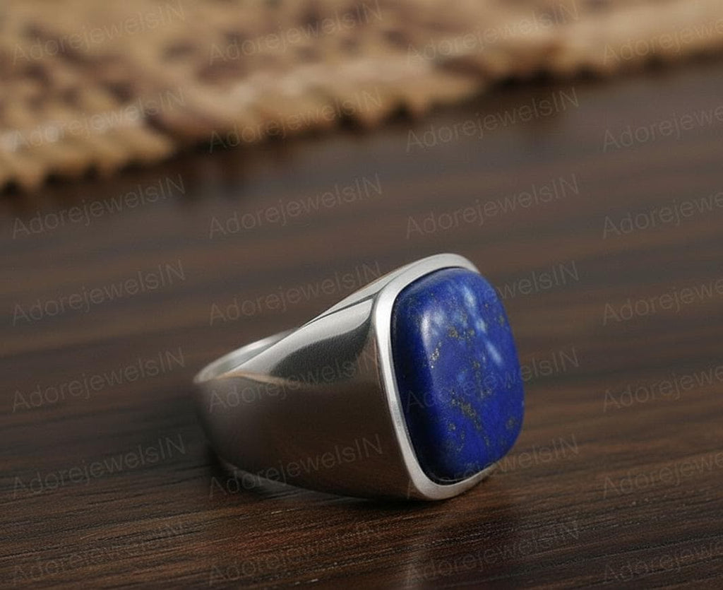Mens Sterling Silver Lapis Lazuli Ring, Greek Design, Oval 12x16mm