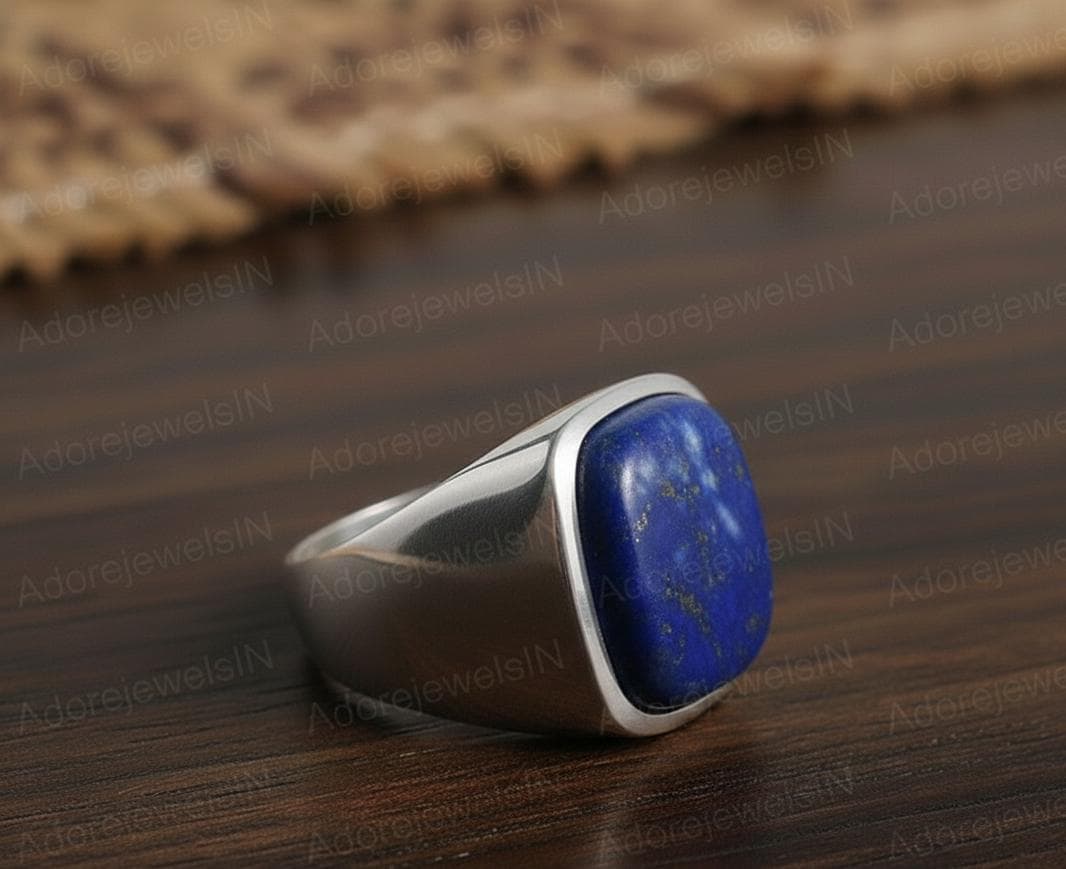 Mens Sterling Silver Lapis Lazuli Ring, Greek Design, Oval 12x16mm