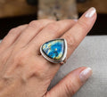 Blue Labradorite Ring, Sterling Silver Statement Ring, Flashy Labradorite Jewelry, Teardrop Gemstone Ring, Handmade Boho Gift for Her