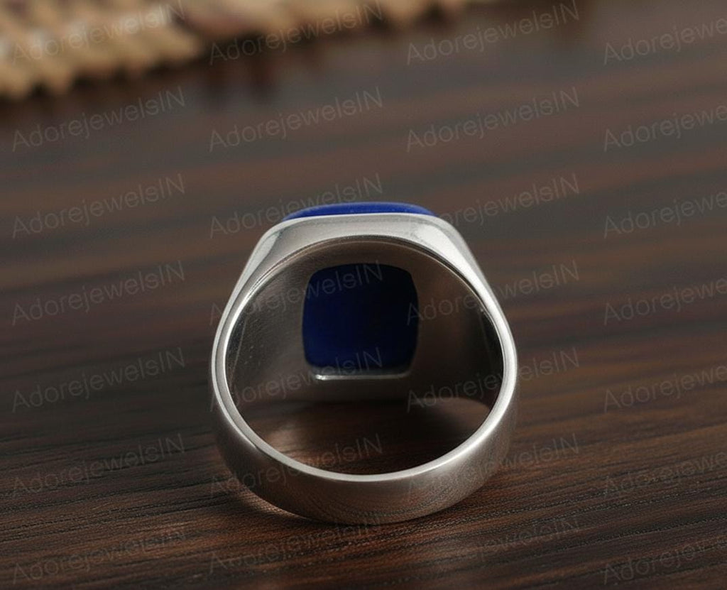 Mens Sterling Silver Lapis Lazuli Ring, Greek Design, Oval 12x16mm