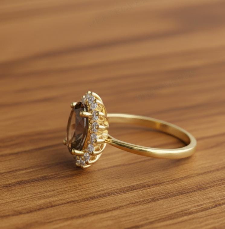 Natural Smoky Quartz Oval Ring, 925 sterling silver, Prong Setting (8x10mm)