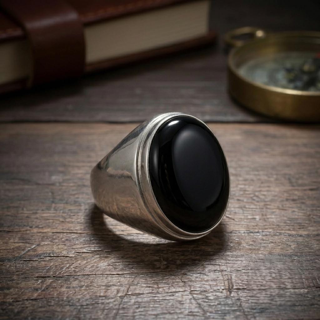 Sterling Silver Black Onyx Ring, Ottoman Style Signet Ring