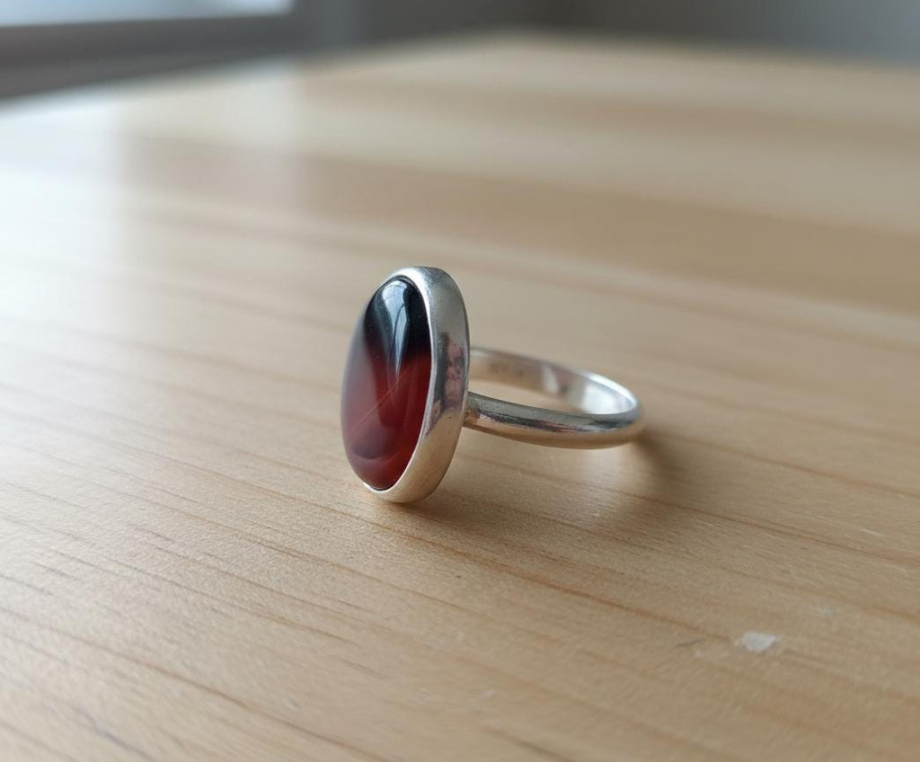 Natural Blood Agate Gemstone Ring, 22x16mm Oval Cabochon Blood Stone Ring, Bezel Setting, Wife Best Ring, Valentine Promise Ring Large Stone