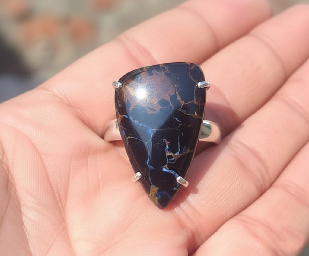Natural Pietersite Sterling Silver Ring, Women's Gemstone Cocktail Ring