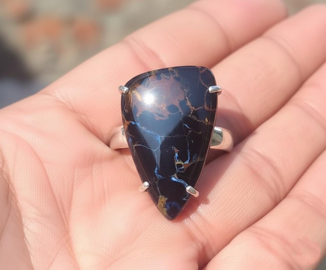 Natural Pietersite Sterling Silver Ring, Women's Gemstone Cocktail Ring