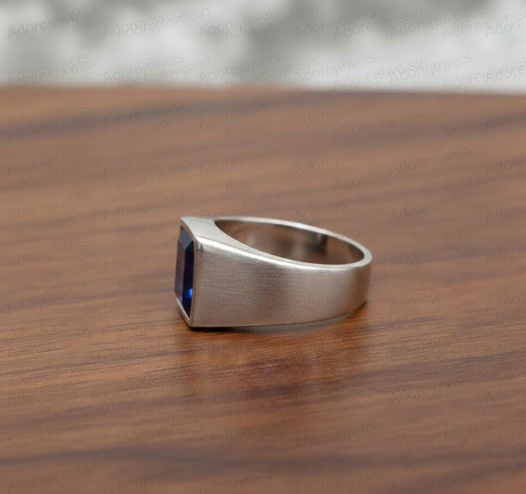 Sterling Silver Signet Ring, Blue Sapphire Hydro, Mens Ottoman Style