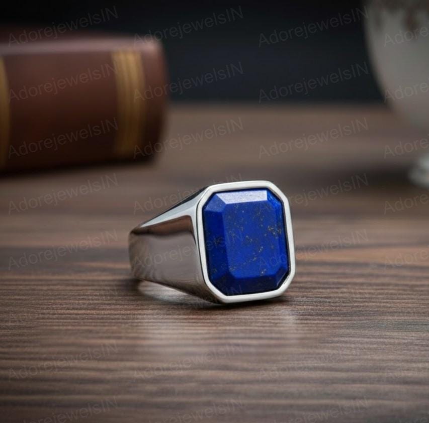 Lapis Lazuli Sterling Silver Signet Ring, Octagon Cut