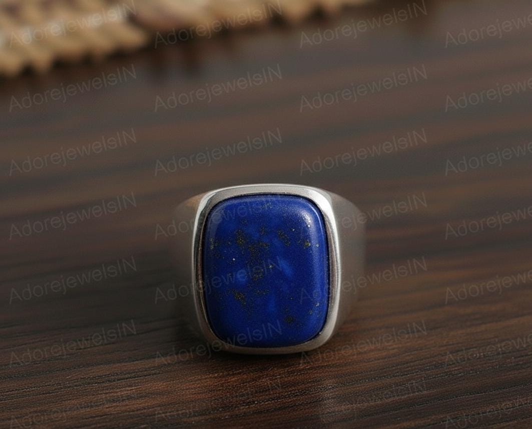 Mens Sterling Silver Lapis Lazuli Ring, Greek Design, Oval 12x16mm