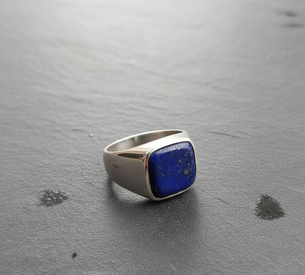 Lapis Lazuli Sterling Silver Signet Ring, Cushion Cut
