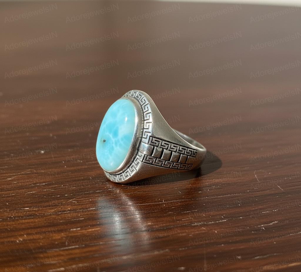 Vintage Texture Sterling Silver Larimar Ring (12x16mm)