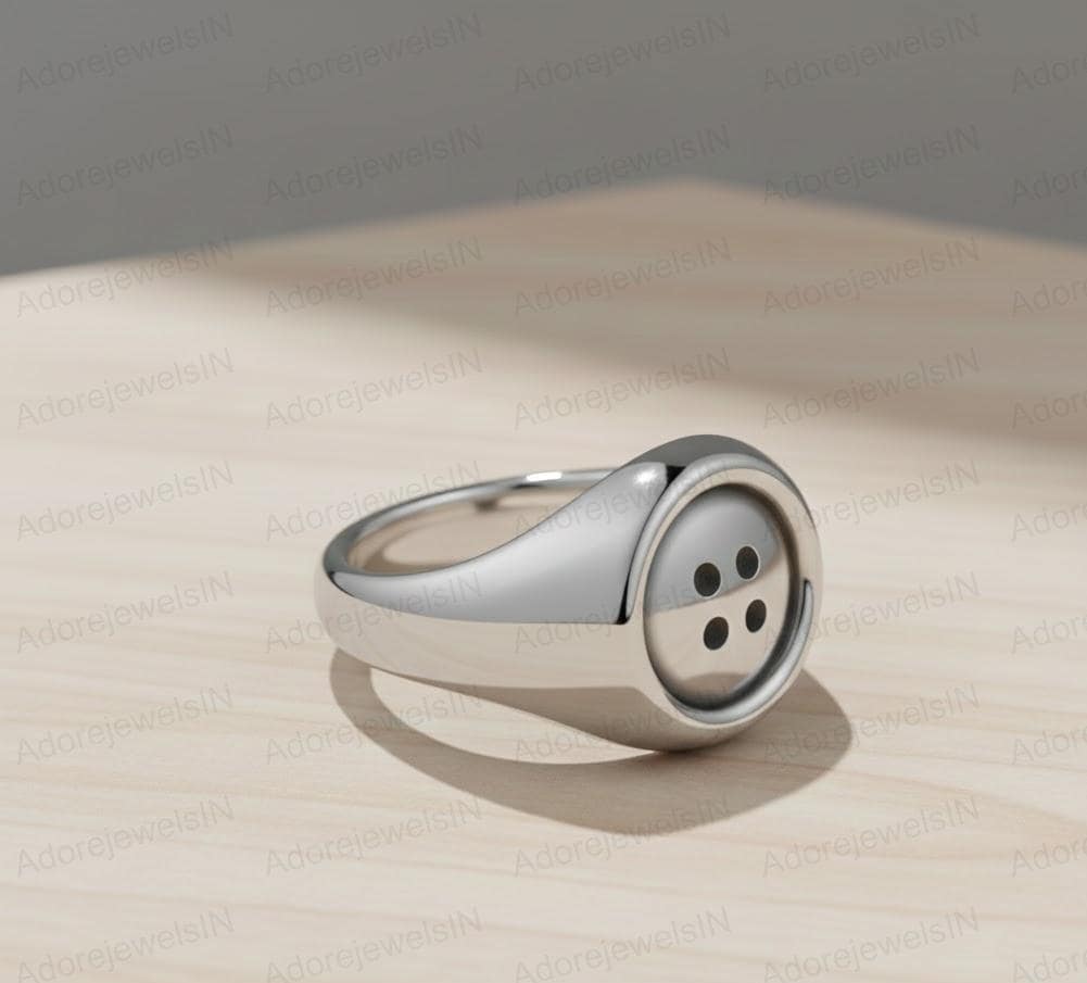 Sterling Silver Button Ring, Black Rhodium Band