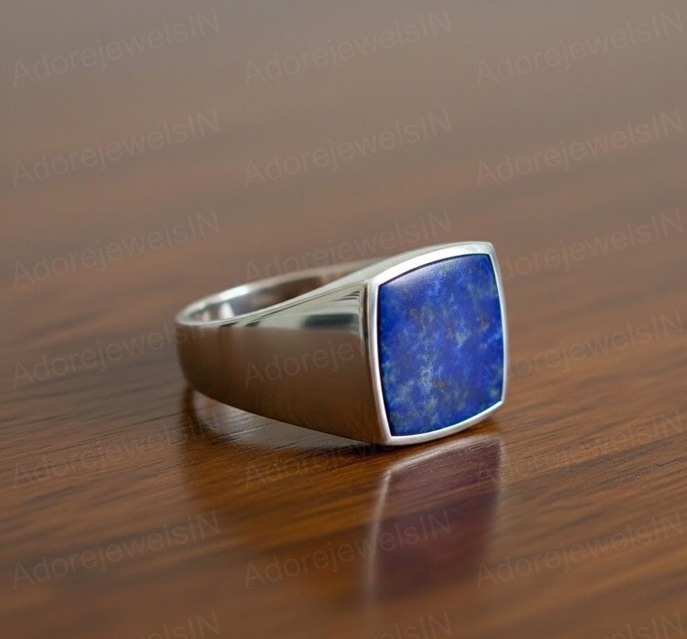Lapis Lazuli Sterling Silver Signet Ring, Square Stone