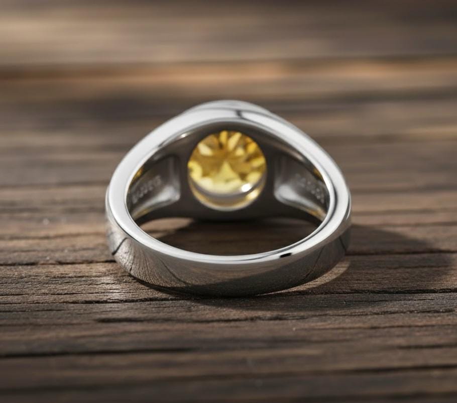 Round Citrine Ring, 925 Sterling Silver, Husband Gift