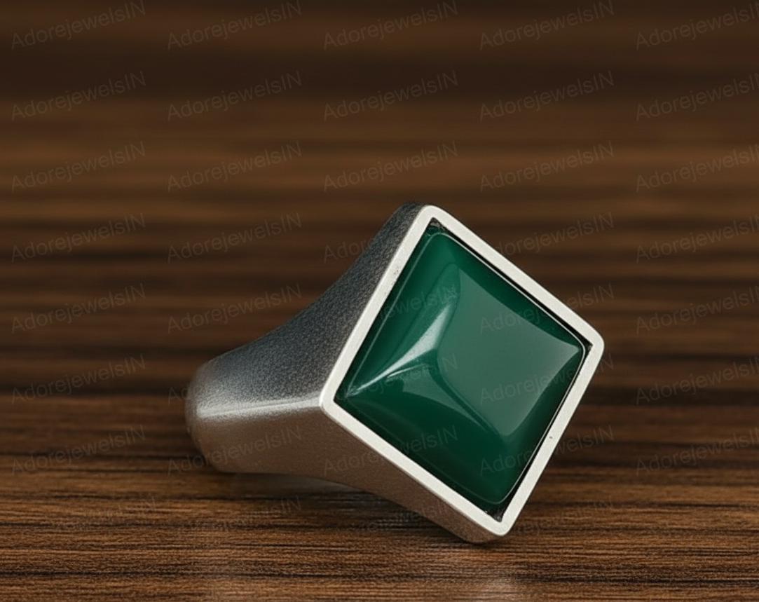 Sterling Silver Green Onyx Ring, Ottoman Mens Ring