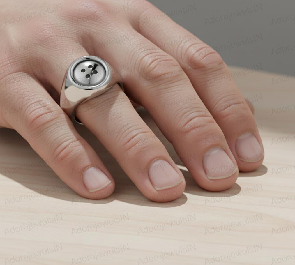 Sterling Silver Button Ring, Black Rhodium Band