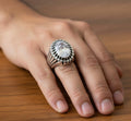 White Topaz Ottoman Signet Ring, Solid Sterling Silver Mens Ring