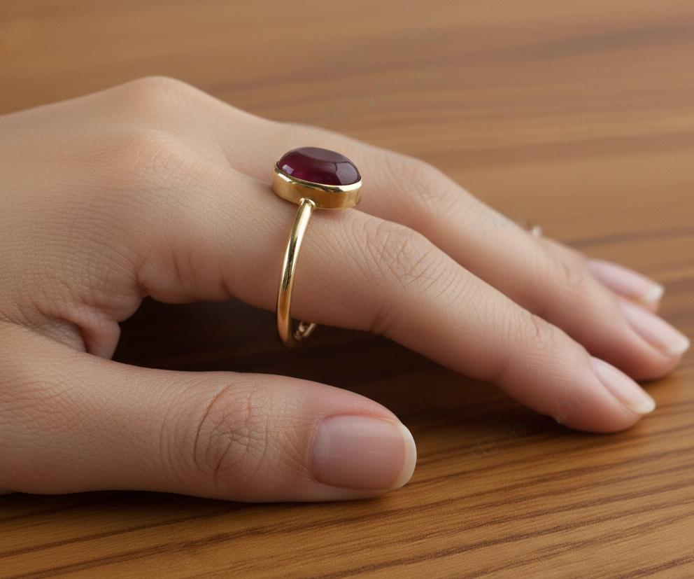 Natural Garnet Oval Ring, 925 sterling silver prong Setting, Minimalist Red Gemstone (8x10mm) gold plated