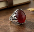 Large Red Garnet Men's Ring | Ornate Sterling Silver Signet Ring