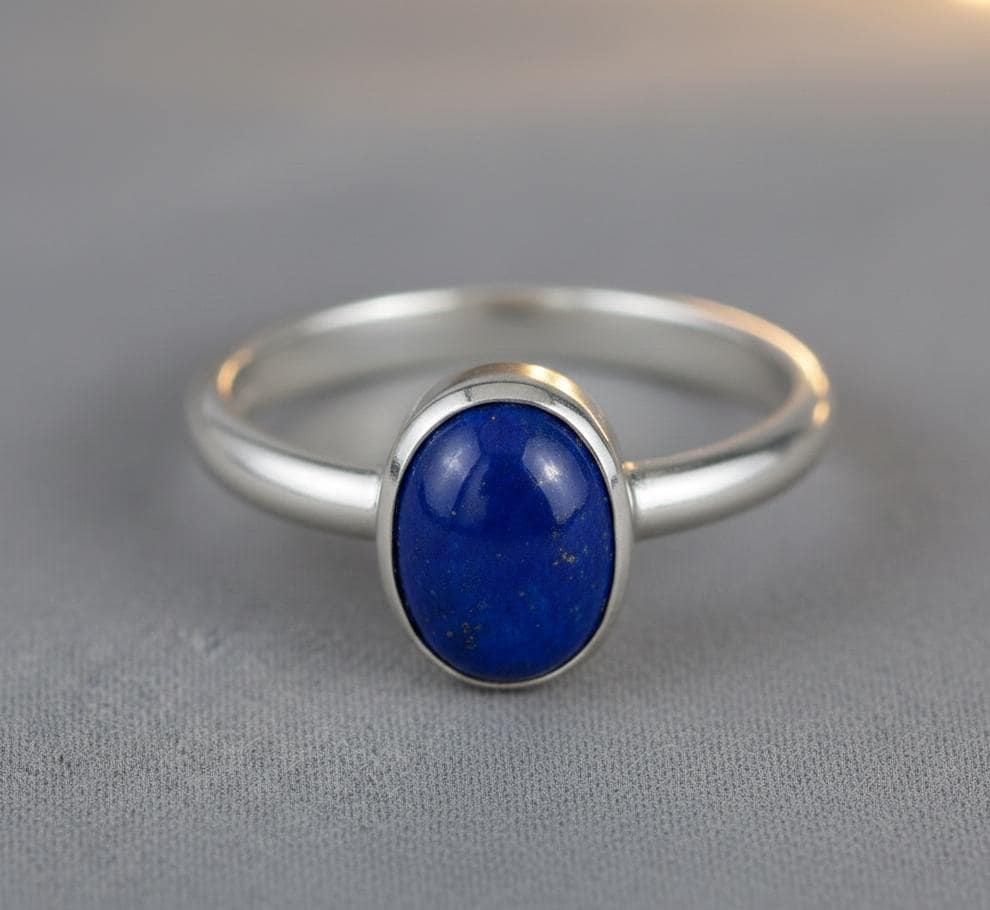 Oval Lapis Lazuli Ring, Solid Sterling Silver, Minimalist Jewelry