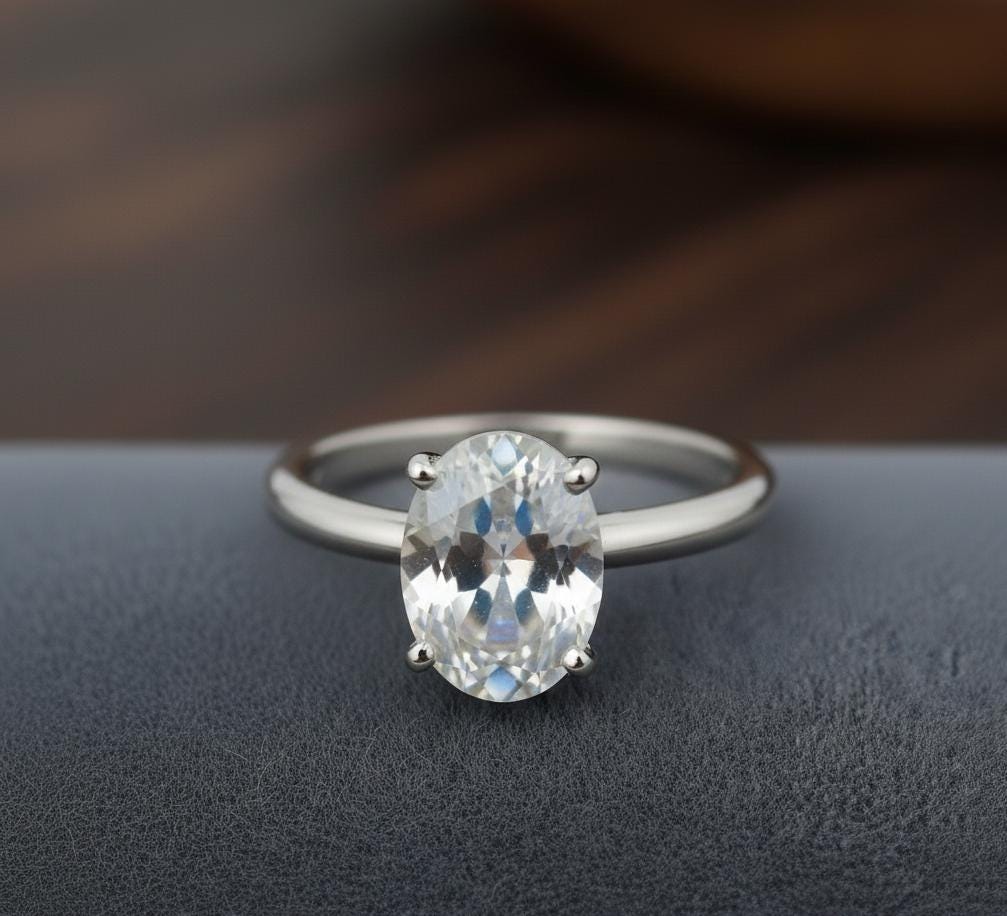 Oval Rainbow Moonstone Sterling Silver Ring, Prong Setting