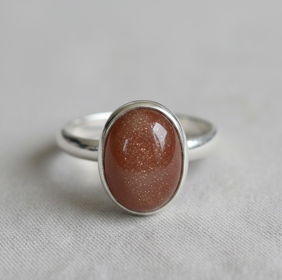 Oval Sunstone Sterling Silver Ring, Bezel Setting (12x16mm)