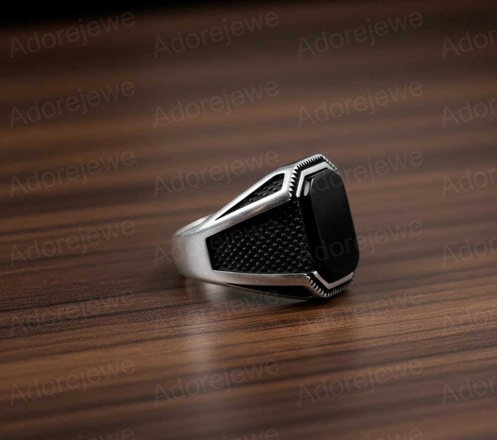 Black Onyx Sterling Silver Cushion Signet Ring