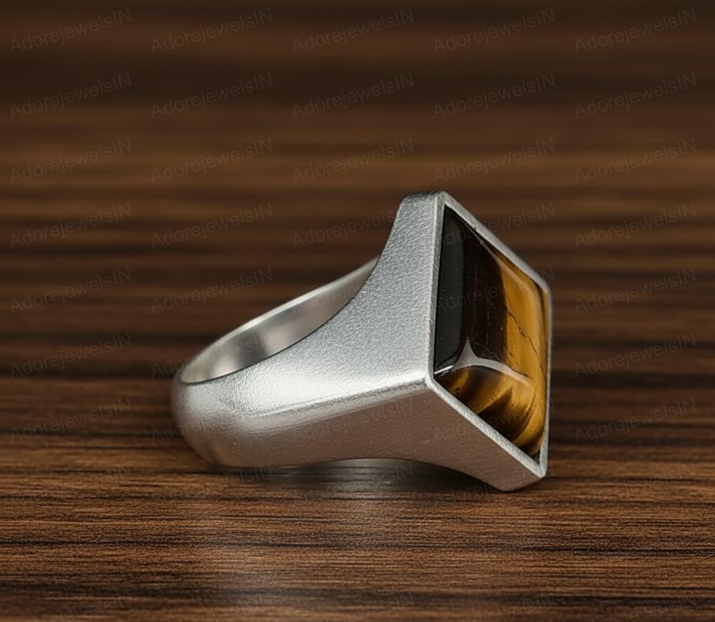 Sterling Silver Tiger Eye Ring, Ottoman Mens Ring
