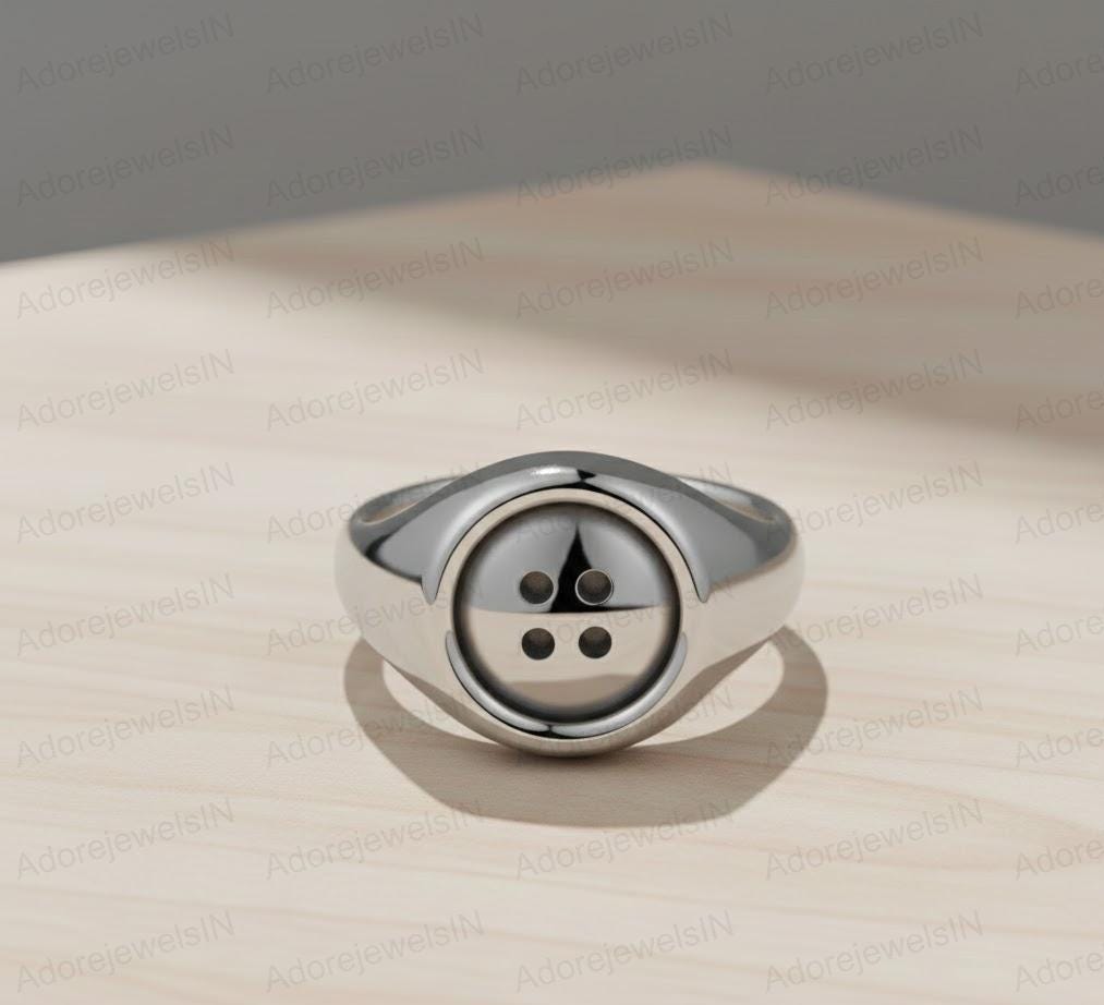Sterling Silver Button Ring, Black Rhodium Band