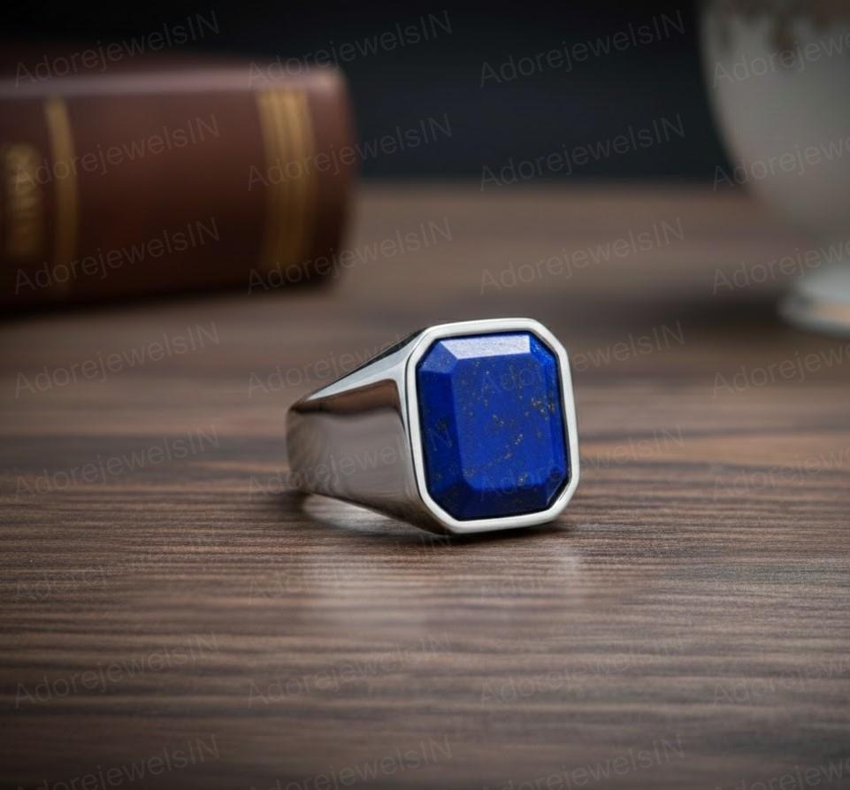 Lapis Lazuli Sterling Silver Signet Ring, Octagon Cut
