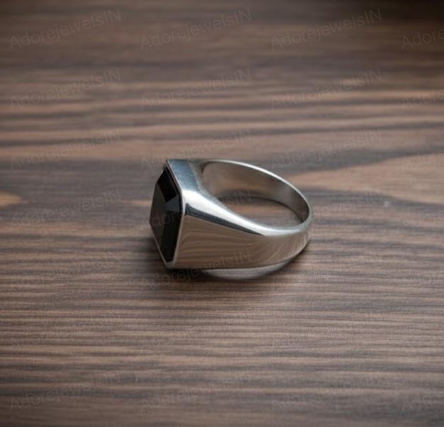 Black Onyx Sterling Silver Signet Ring, Octagon Cut