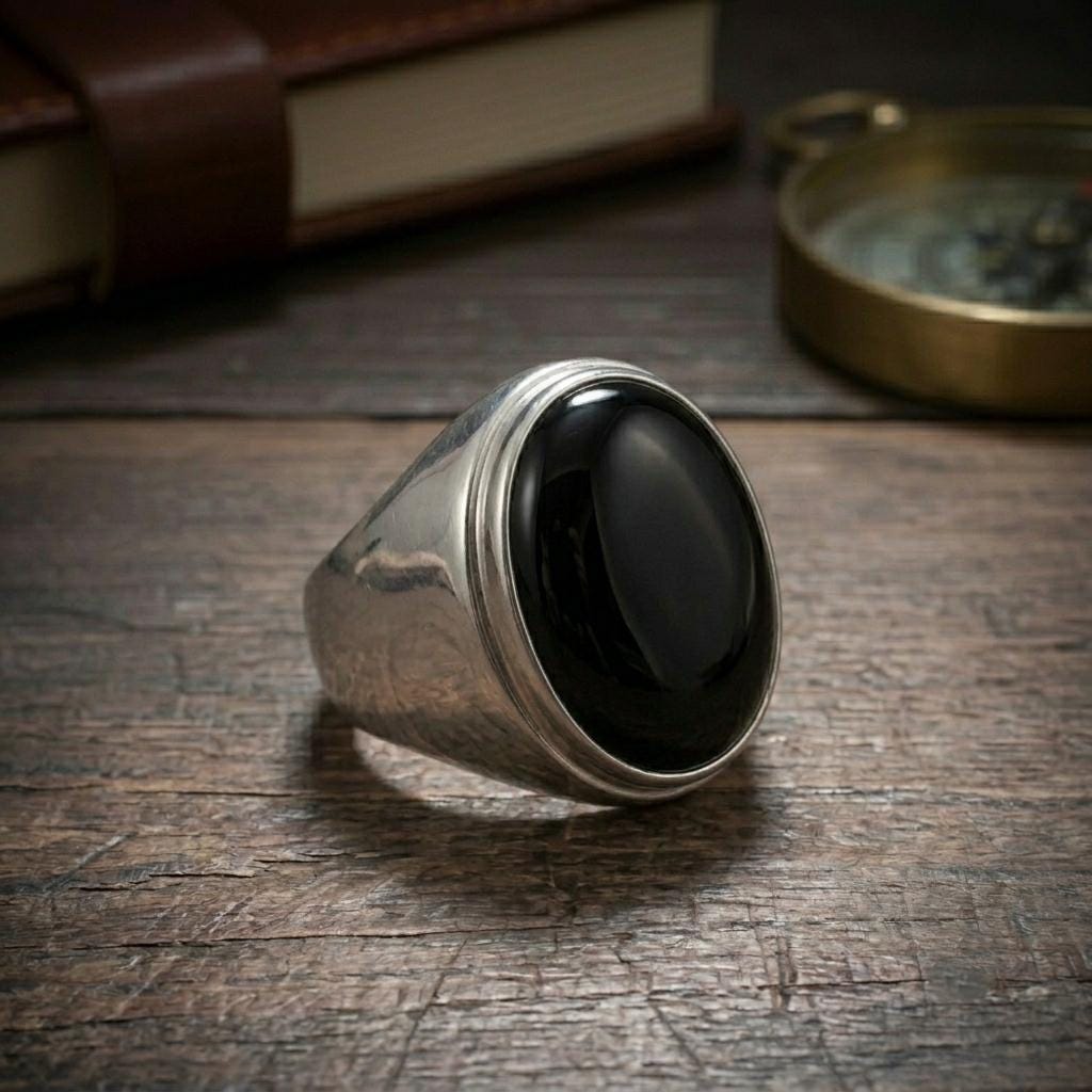 Sterling Silver Black Onyx Ring, Ottoman Style Signet Ring