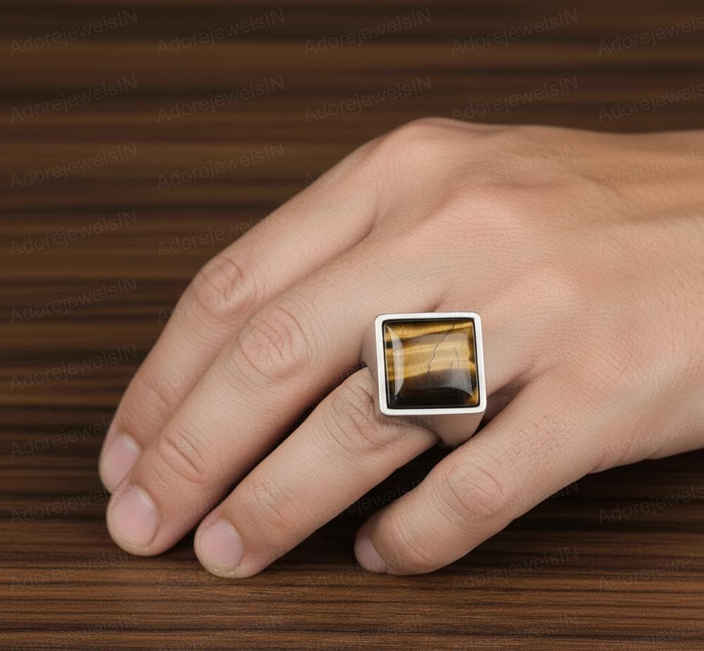 Sterling Silver Tiger Eye Ring, Ottoman Mens Ring