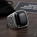 Black Onyx Octagon Sterling Silver Signet Ring, Turkish Mens Ring