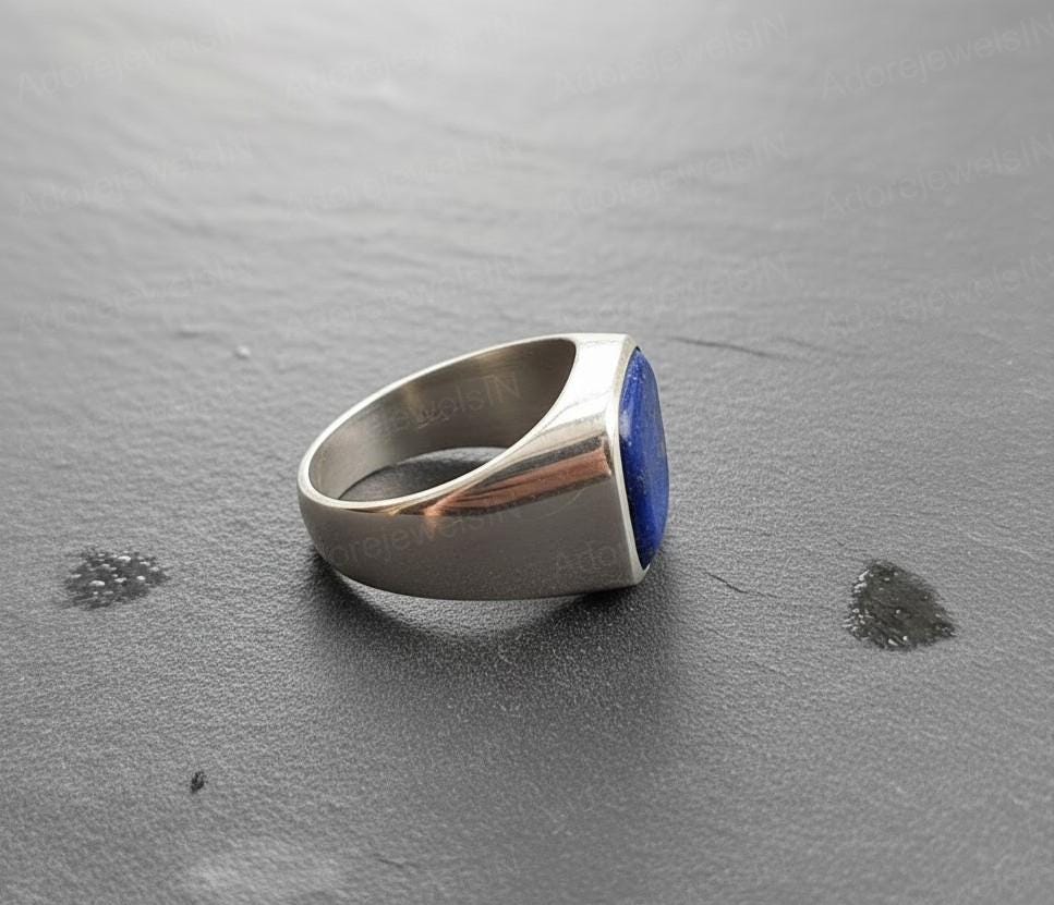 Lapis Lazuli Sterling Silver Signet Ring, Cushion Cut