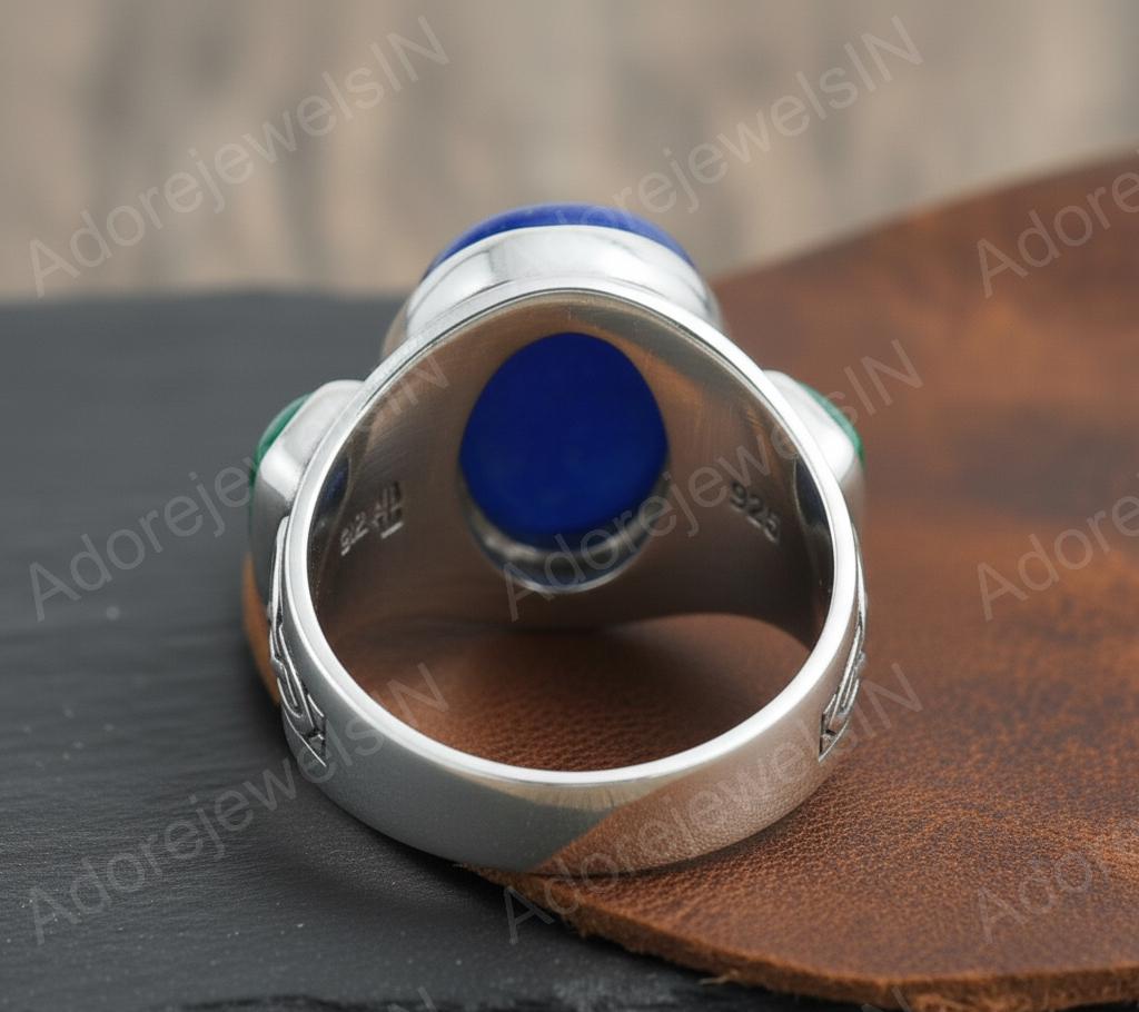 Lapis Lazuli & Malachite Signet Ring, Solid Sterling Silver