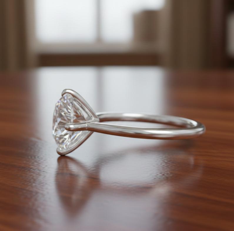 Round Moissanite Ring, 925 Sterling Silver, Prong Setting