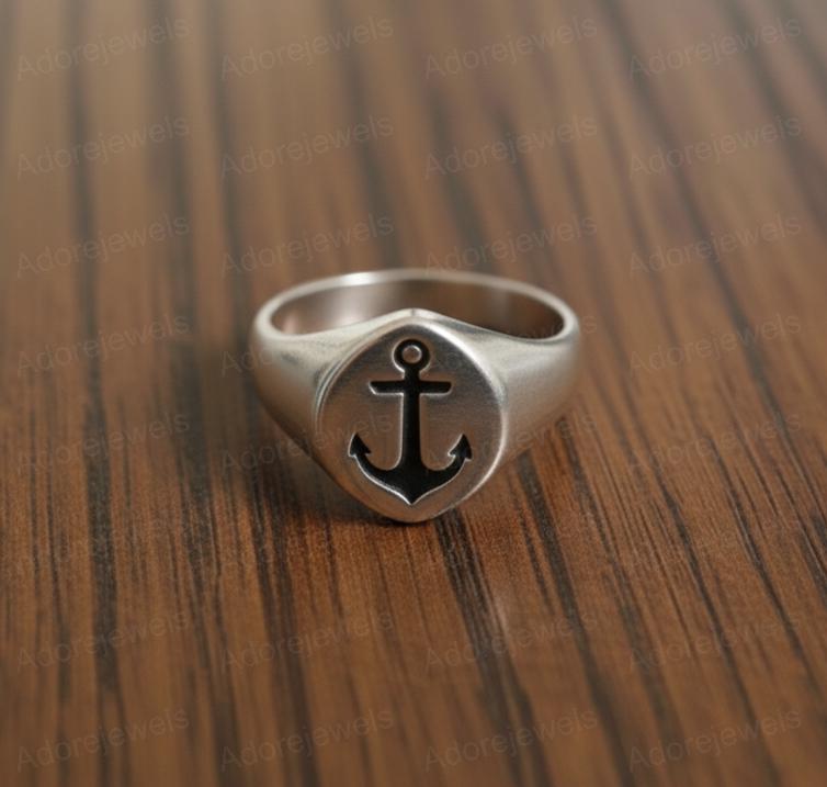 Sterling Silver Anchor Signet Ring, Nautical Sailor Jewelry