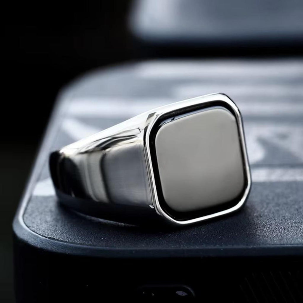 Black Onyx Signet Ring, 925 Sterling Silver, Mens Cushion Ring