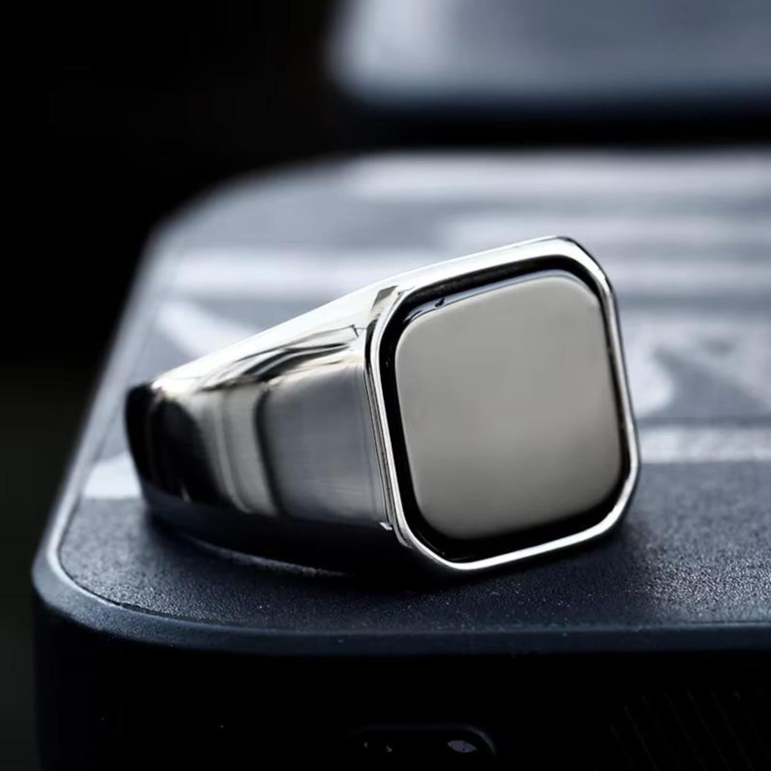 Black Onyx Signet Ring, 925 Sterling Silver, Mens Cushion Ring