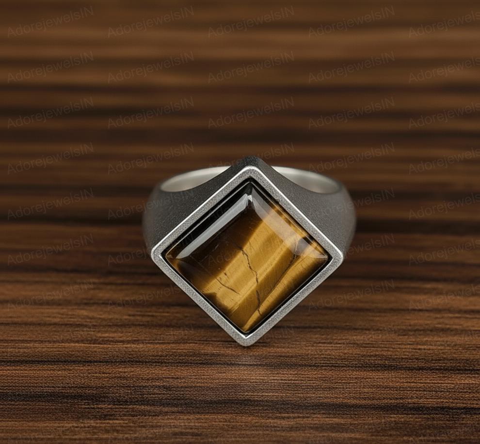 Sterling Silver Tiger Eye Ring, Ottoman Mens Ring