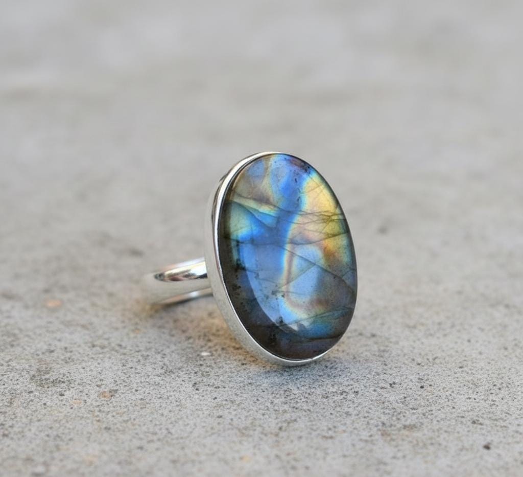Solid 925 Sterling Silver Ring, Madagascar Labradorite Marquise Ring, 30x21x5mm Gemstone Ring, Large Gemstone Women Ring, Kitty Party Ring
