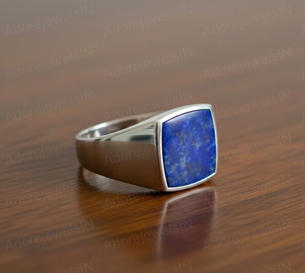 Lapis Lazuli Sterling Silver Signet Ring, Square Stone