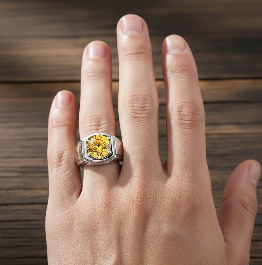 Round Citrine Ring, 925 Sterling Silver, Husband Gift