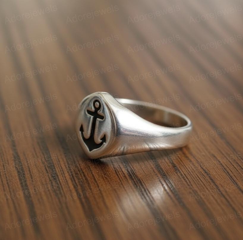 Sterling Silver Anchor Signet Ring, Nautical Sailor Jewelry