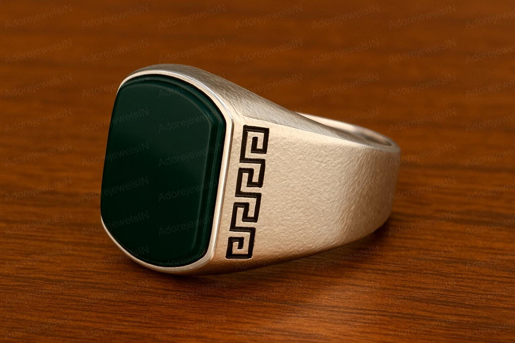 Solid 925 Sterling Silver Ring, Natural Green Onyx Ring For Mens, 12x16mm Green Onyx, Classic Green Onyx Mens Ring, Green Design Mens Ring