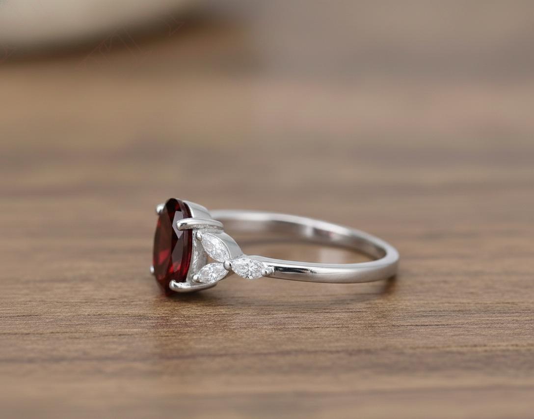 Oval Garnet Ring, Solid 925 Sterling Silver, Valentine's Gift