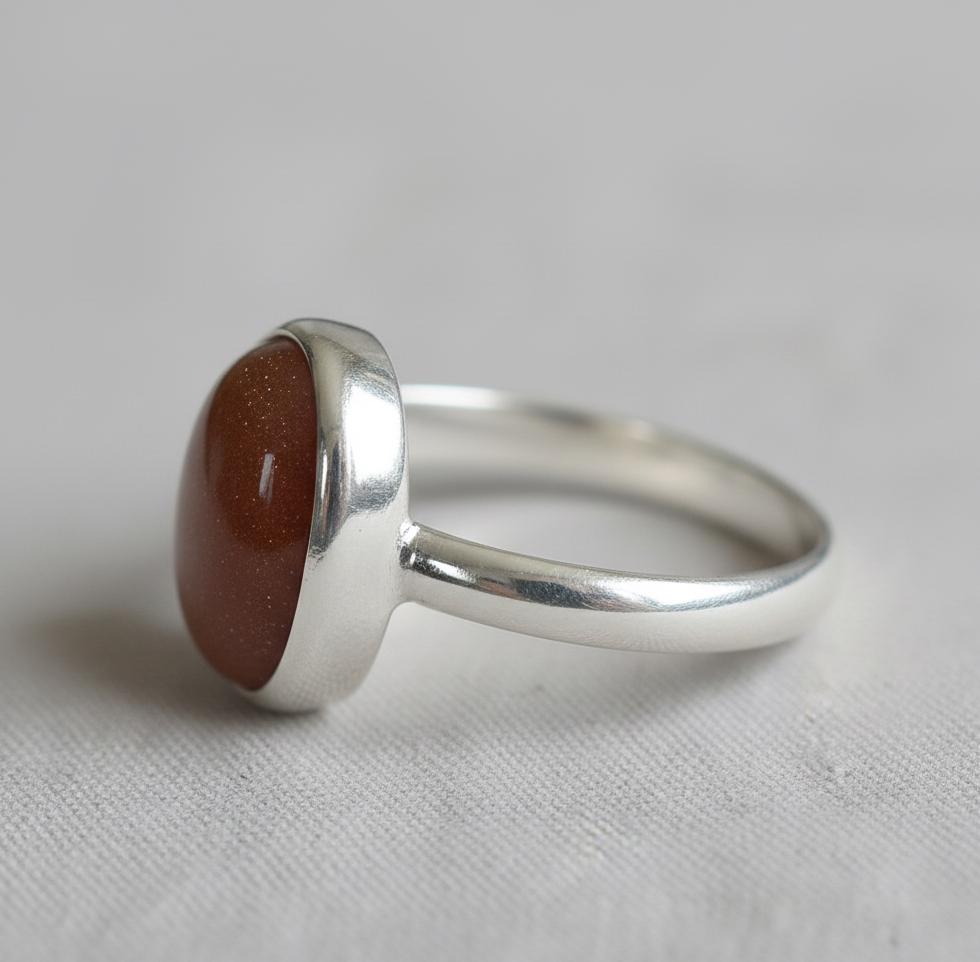 Oval Sunstone Sterling Silver Ring, Bezel Setting (12x16mm)