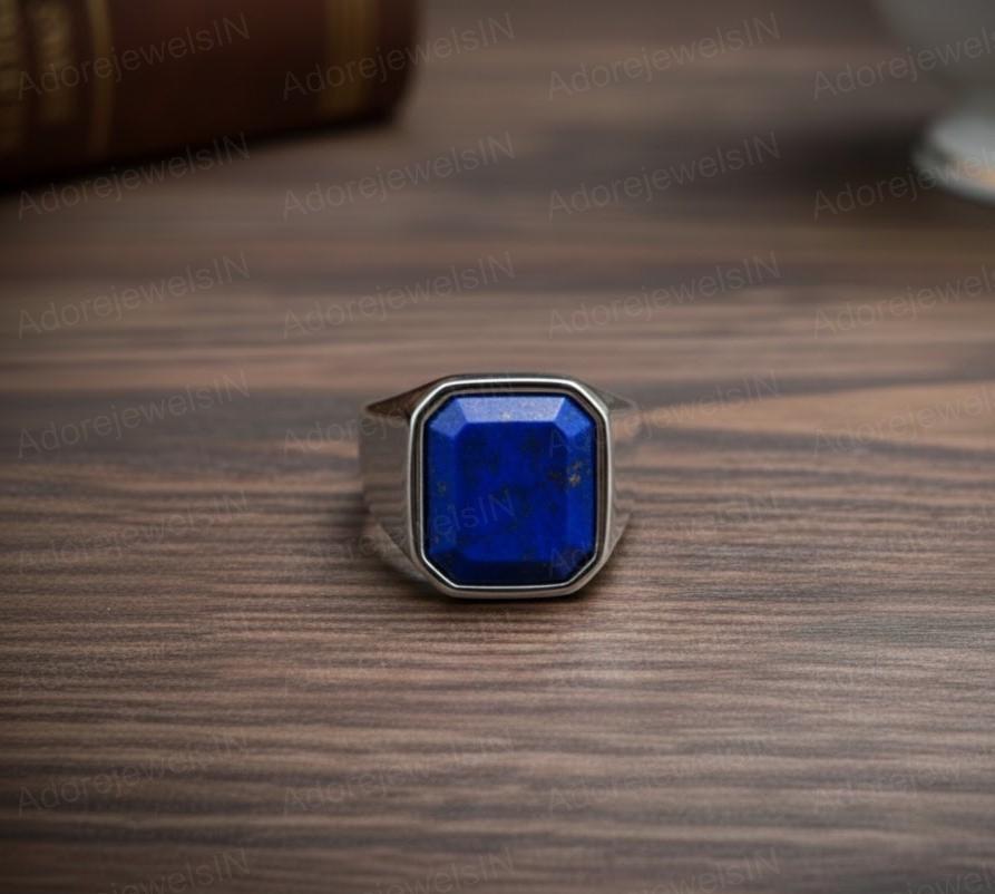Lapis Lazuli Sterling Silver Signet Ring, Octagon Cut