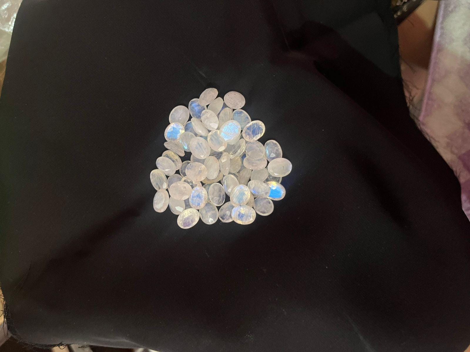Natural Rainbow Moonstone Oval Cabochons, Blue Fire Gemstones for Jewelry Making (65 Pieces)