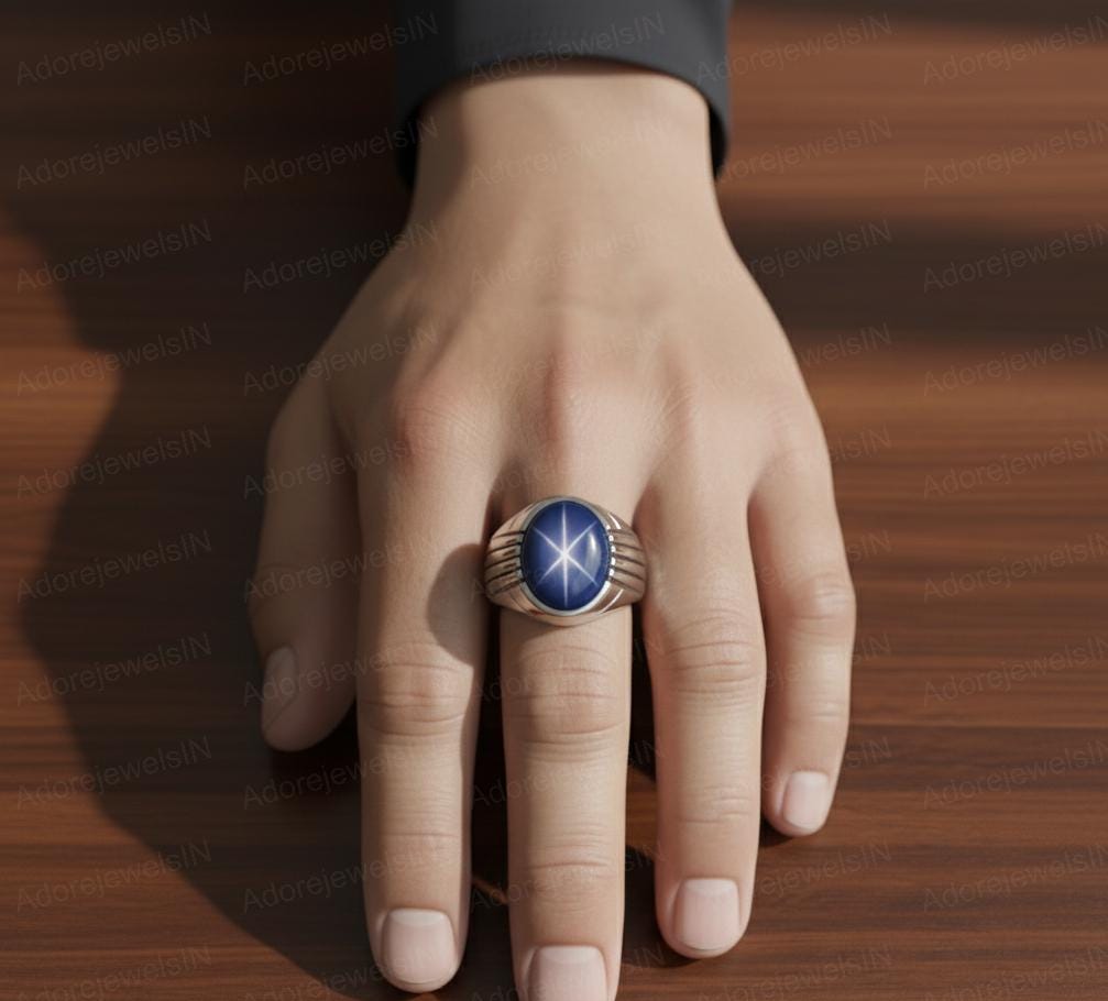Natural Star Sapphire Sterling Silver Mens Ring, Ottoman Style